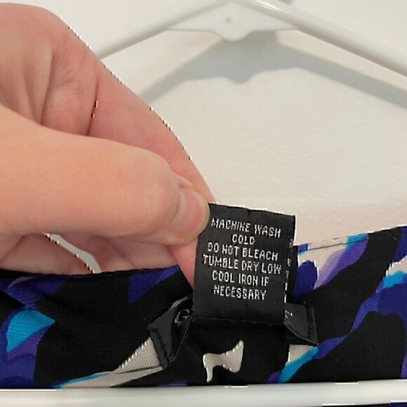 GLAMOUR Plus Size Blue Purple Multi Geometric Surplice Work Midi Fit Flare Dress - Picture 7 of 12